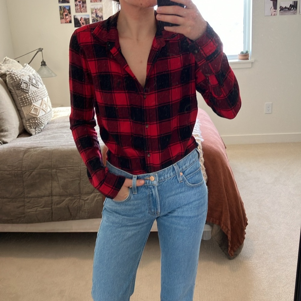 Abercrombie And Fitch Black And Red Button Down F… - image 2